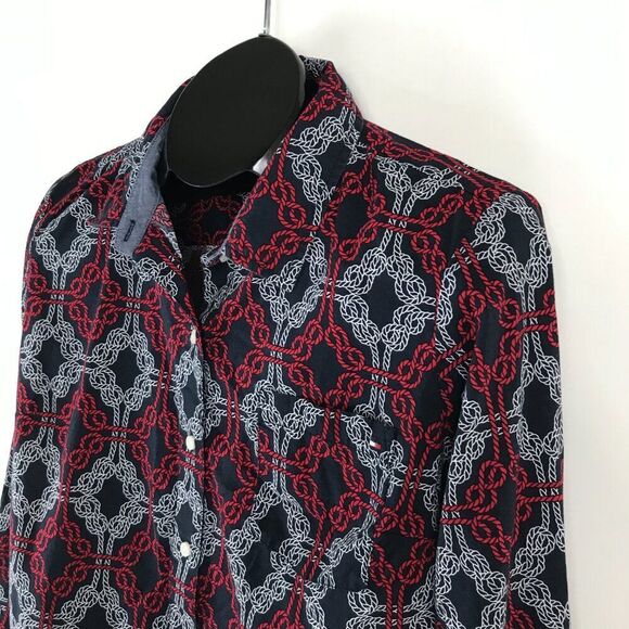 Tommy Hilfiger Cotton Printed Utility Shirt Women's Medium Nautical Button Up - Picture 6 of 11